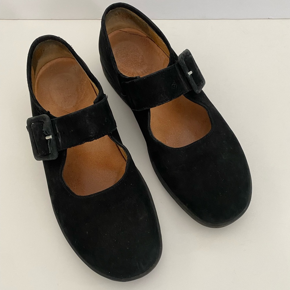 Fits by Theresia Black Suede Mary Jane Orthopedic Shoes with Buckle Strap